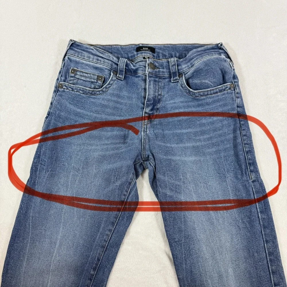 True Religion Ricky Relaxed Straight Jeans Mens 32x33 Blue Stretch USA *Flaw*
